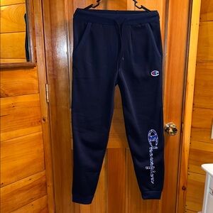 Champion Dark Blue Joggers with Logo Detail